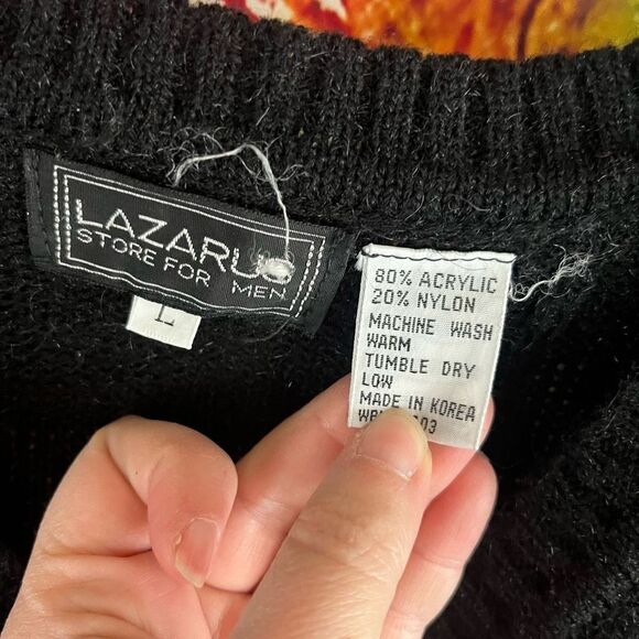 Vintage Lazarus Pullover V-Neck Sweater Vest Grandpa Dad Stripes Size Large - Picture 5 of 5